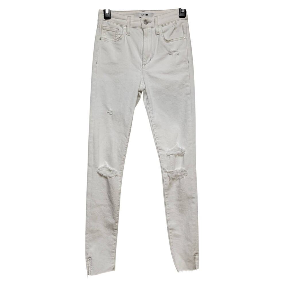 Joe's White Distressed High Waist Skinny Ankle
